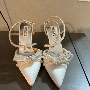 Badgley Mischka White Pearl Embellished Heels